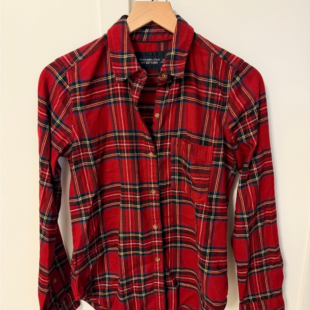 Abercrombie & Fitch Red and Black Plaid Button Down Shirt
